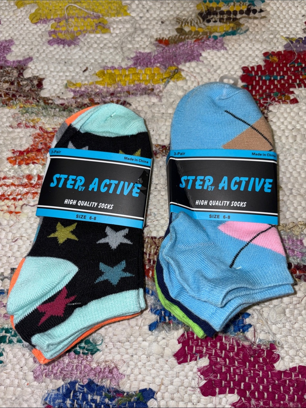 Kids Low-Cut Star & Geometric Socks - Blue, Black